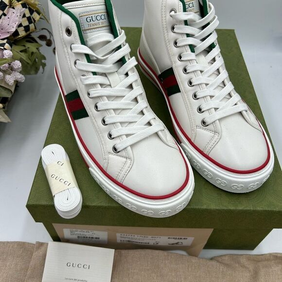 Men’s Gucci high top 1977 tennis sneakers size 7.5 fits 8.5 US made in Italy - Picture 2 of 10